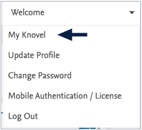 Screenshot of access to My Knovel from profile drop-down